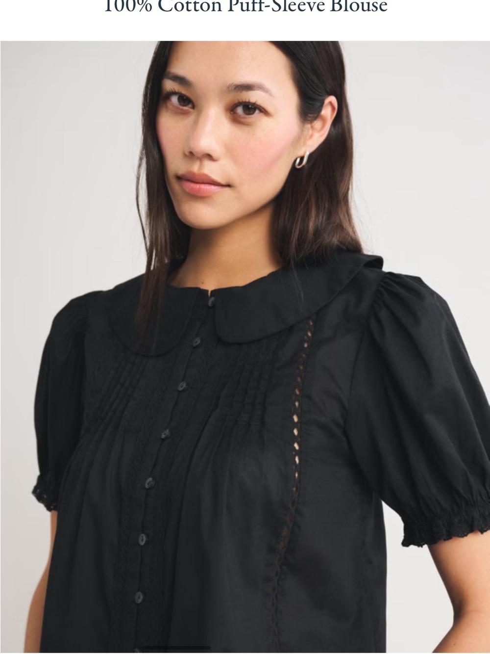 A&F Black Puff-Sleeve Cotton Blouse with Peter Pan Collar - Picture 3 of 5